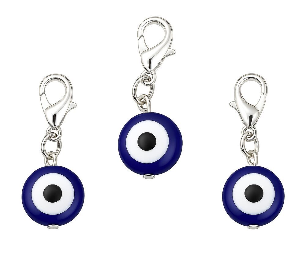 1822 Evil Eye Resin Charm Pendants, Blue White Alloy Clip-On Charms